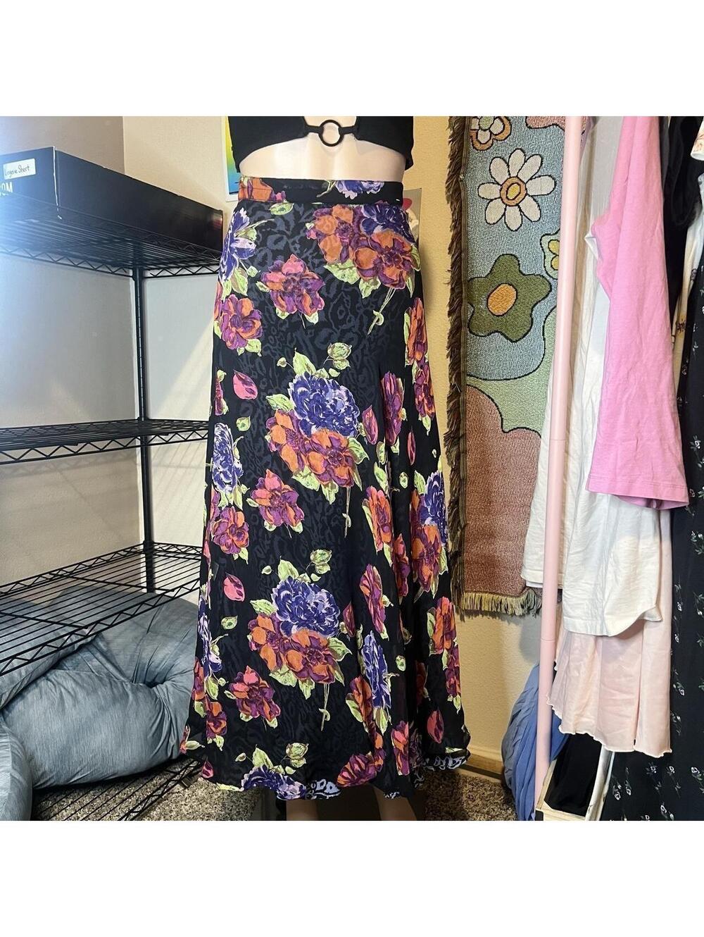 Vintage Plus Size Double Sides Floral + Chetah Print Maxi Skirt